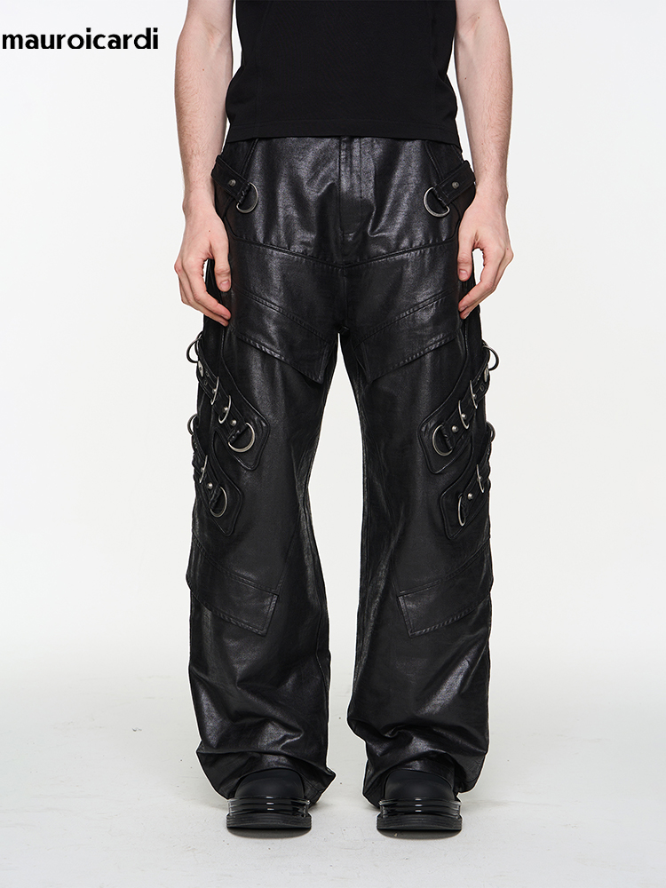 Leather Work Pants - Mauroicardi printemps automne Cool beau Long