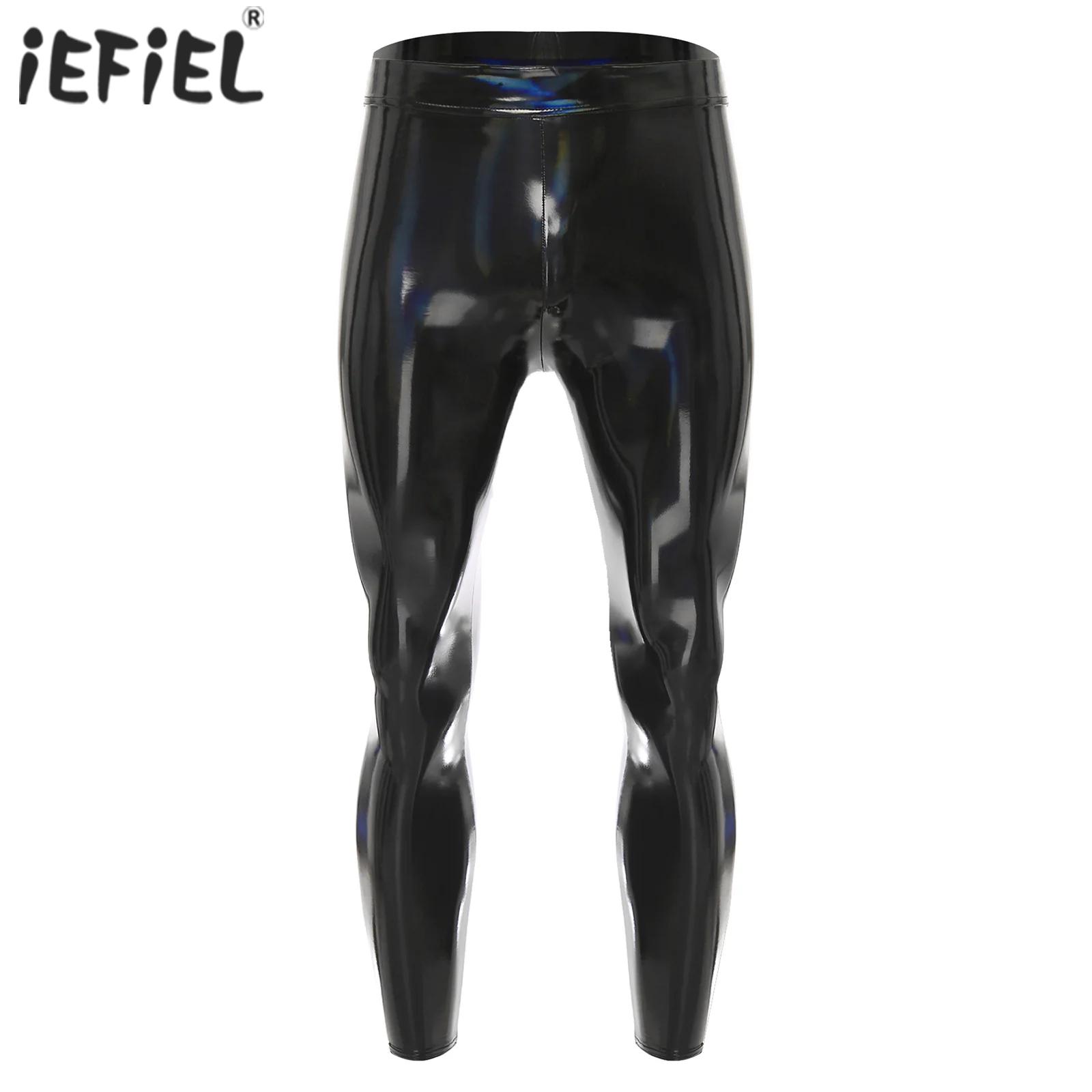 Leather Work Pants - FjOL-Shiny Stretchy PU Leather Backing Look