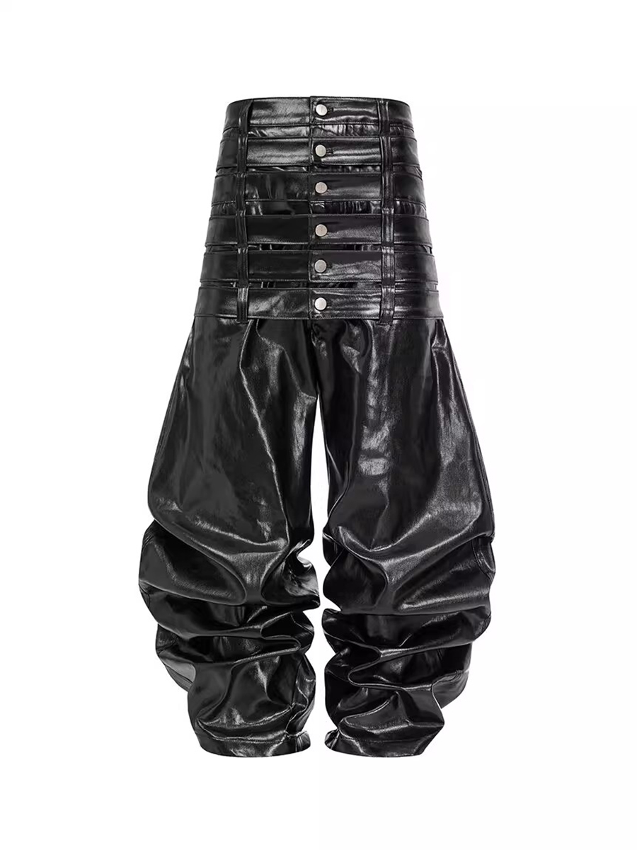 Leather Work Pants - Mauroicardi automne longue multi-tailles brillant noir
