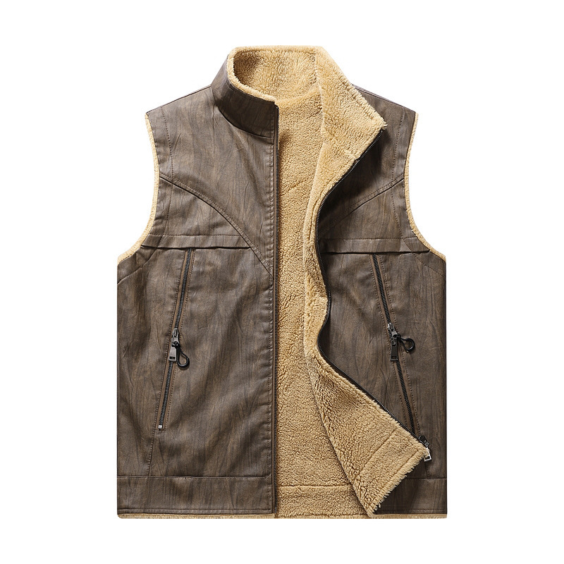 Gilet en cuir PU en peluche po - Leather Work Vest For Men avis et prix