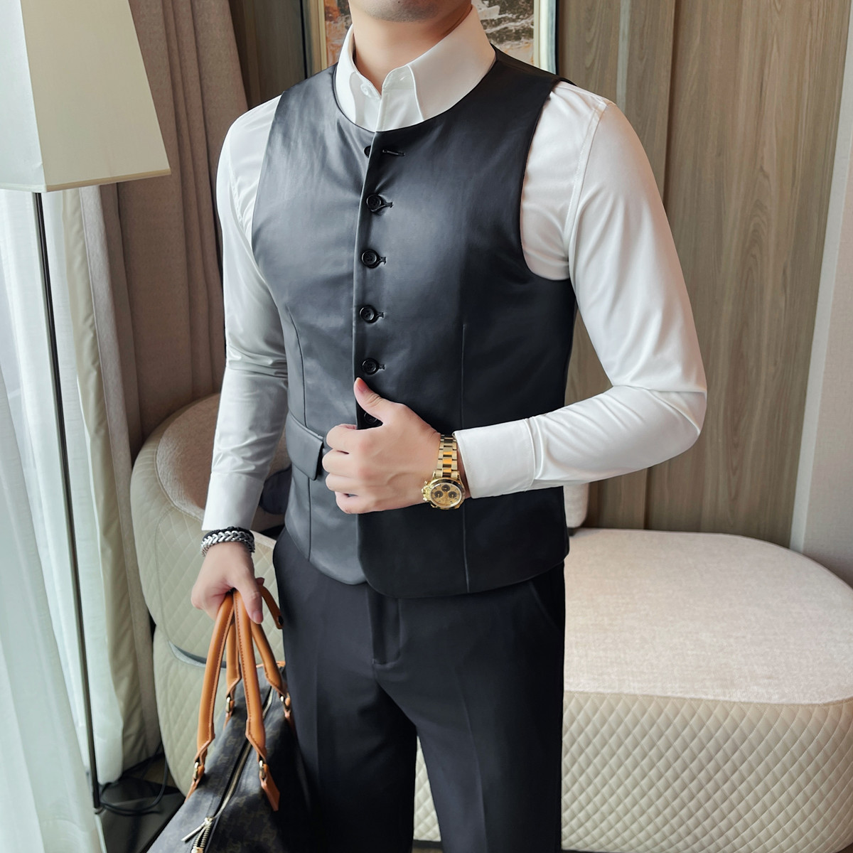 Gilet en cuir décontracté pour - Leather Work Vest For Men avis et prix