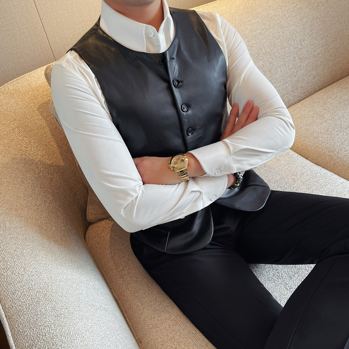 Gilet en cuir décontracté pour - Leather Work Vest For Men avis et prix